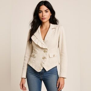 CAbi Linen Ruffle Jacket Style 325 Beige Oatmeal Size Medium
